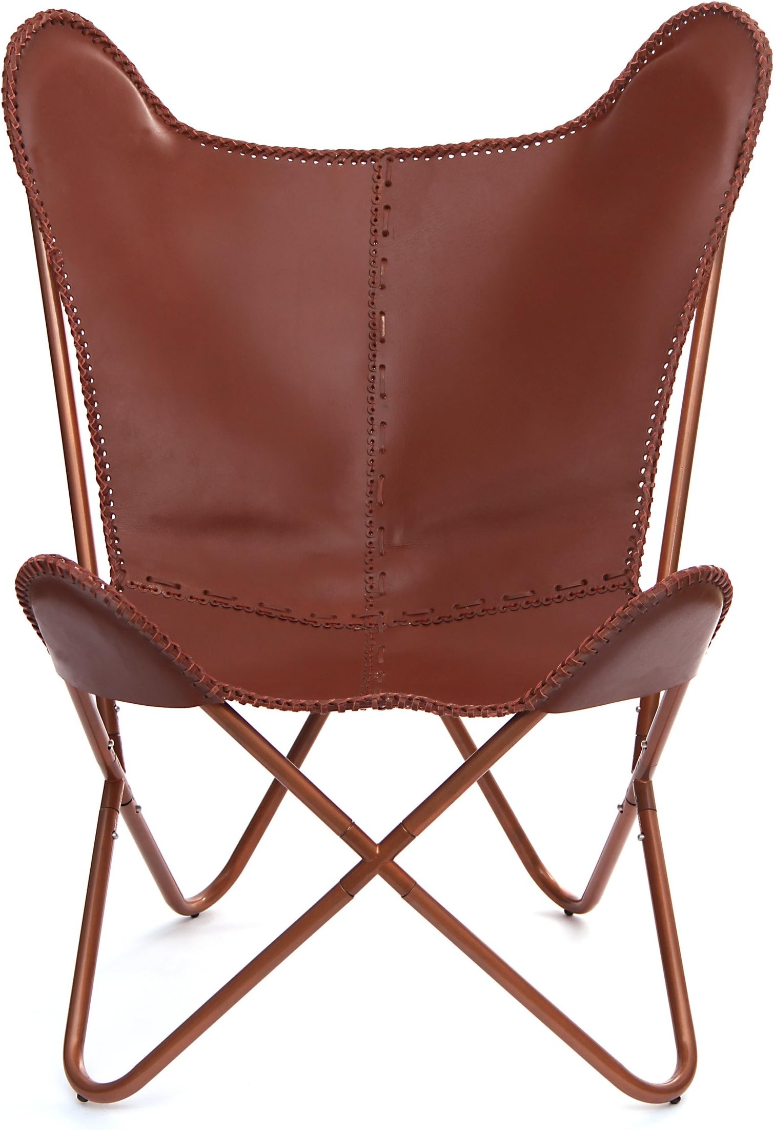Karma Living 26.5x30x34 Butterfly Leather Chair, 26.5" x 30" x 34", Brown