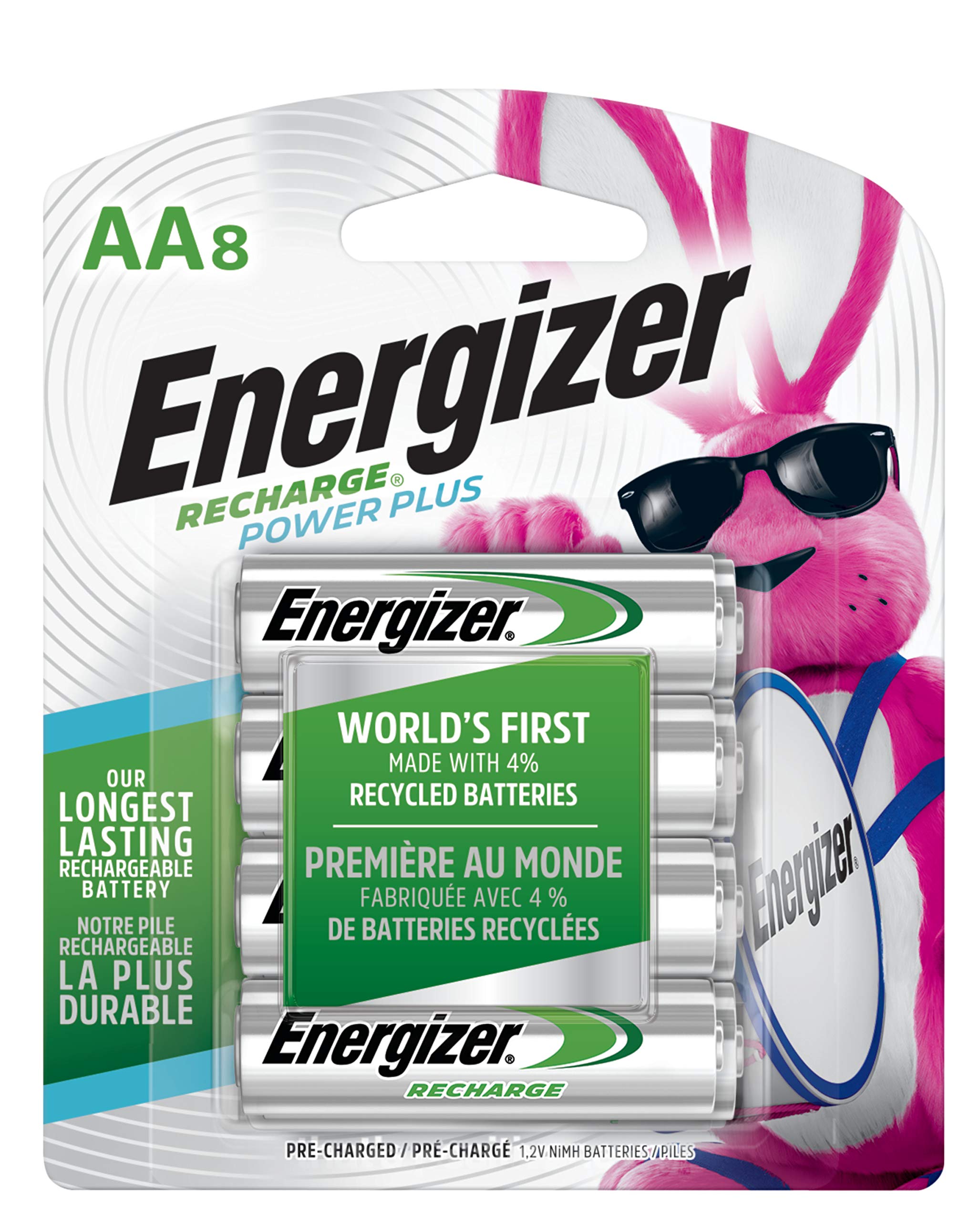 Energizer Rechargeable AA Batteries, NiMH, 2300 mAh, PreCharged, 8