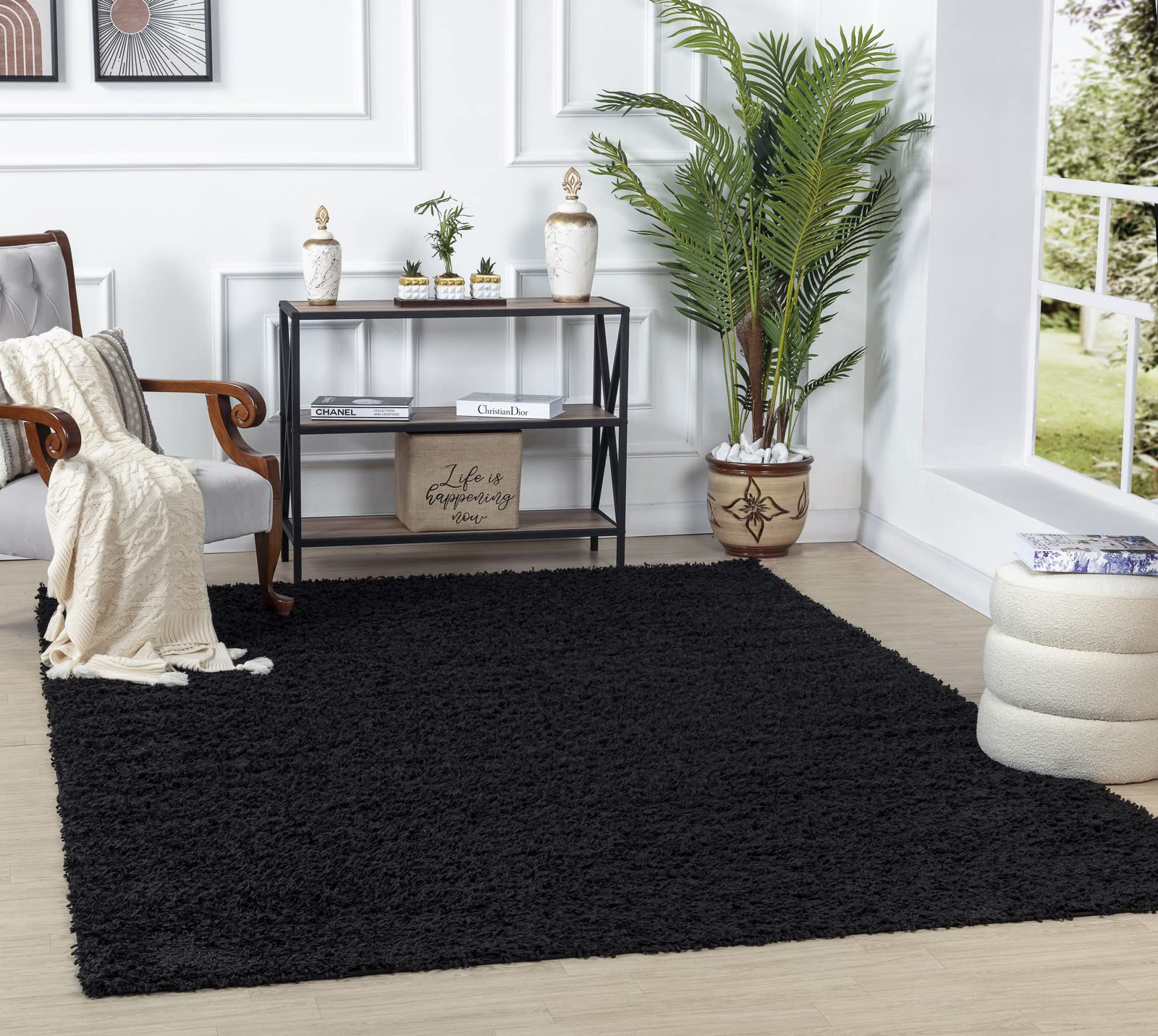 Livabliss Home Shaggy Rug - Modern Berber Rugs Living Room, Large 100x200 cm, Soft Shaggy Rugs for Bedroom - Neutral Boho Fluffy Rug, Easy Care Plush Thick Pile - Black