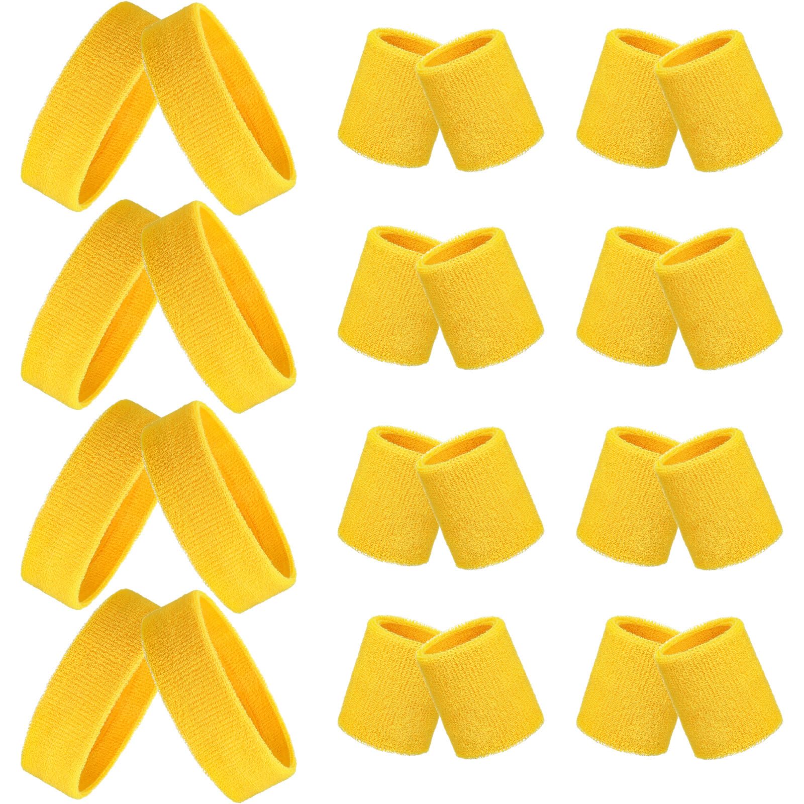 24-Piece Neon Sweatbands Set: 8 Sports Headbands & 16 Wristbands in Rose Red, Sky Blue, Fluorescent Yellow & Purple