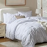 Nestl 9 Piece Queen Comforter Set – White Pinch Pleated Bed in a Bag – Complete Queen Size Bedding Set with Sheets, Set of 2 Cooling Pillows, Pillowcases and Shams