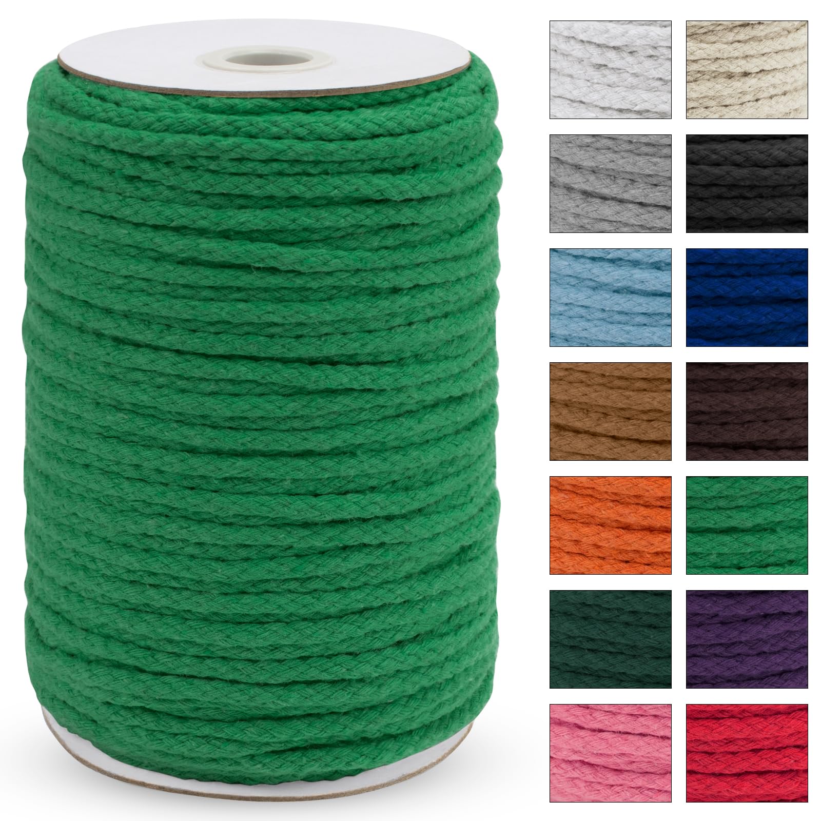 Uiopa Macrame Cord 5mm x 90m, Thick Macrame Rope 8-Strand Braided Cotton Rope, Grass Green Cotton Cord for Plant Hangers, Wall Hanging, Dream Catcher, Garden, DIY Projects