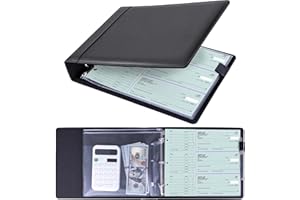 Antner 3 Ring Personal Check Binder for 3-on-a-Page End-Stub Deskbook & Personal 3 Holes or 9 Holes Small Size Checks, PU Leather Check Holder Checkbook Binder Cover with Zipper Pouch, Black