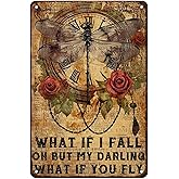 DecoMyth Dragonfly Decor Hippie Decor Vintage What If You Fly Tin Art Retro Wall Decor for Home Bedroom Living Room 12 * 8inch