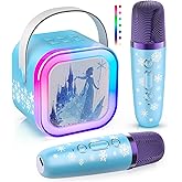 Mini Karaoke Machine for Kids,5 Voice Effects - Portable Bluetooth Speaker with 2 Wireless Mics LED Lights for Boys Girls Ages 3-12| Kids Karaoke Machine Birthday Gift Toy for Singing,Party & Play