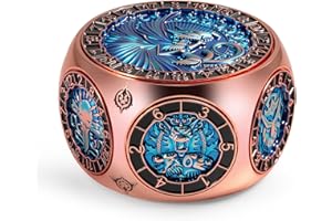 DNDND Unique Spinner Dice, 8-in-1 Hexagonal Metal Dice with Dual D20 Monster Themed Dice Set for DND Dungeons and Dragons, Dungeon Masters with Collectible Gift Tin (Rose with Teal)