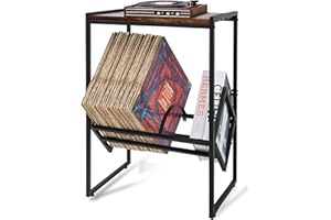 2BHOME Record Player Stand, Vinyl Record Storage Holder, Holds up to 90-100 LPs, Metal Vinyl Record Organizer Stand, Simple/Functional/Easy Assembly, Classical Design for Files/Book/Magazine Record Rack