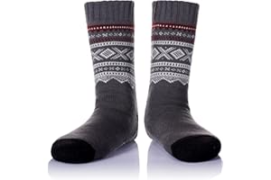 WEVIAS Men's Fleece Lined Cozy Extra Thick Slipper Socks Winter Non-Slip Fuzzy Home Sleeping Stockings