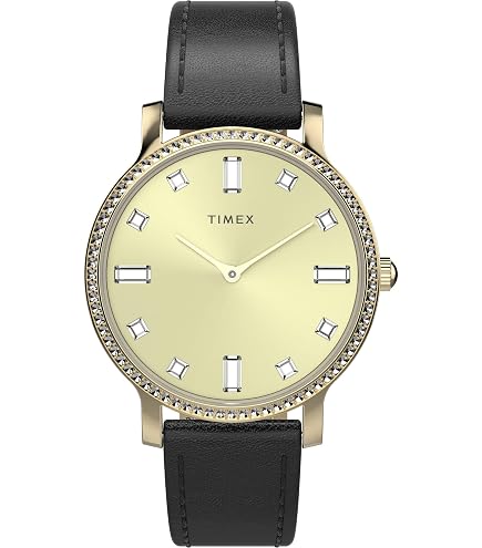 Timex Womens Dress 31mm Watch Black Strap Silver Dial Gold Case TW2W48900JI Amazon.com: Timex Women main image 4