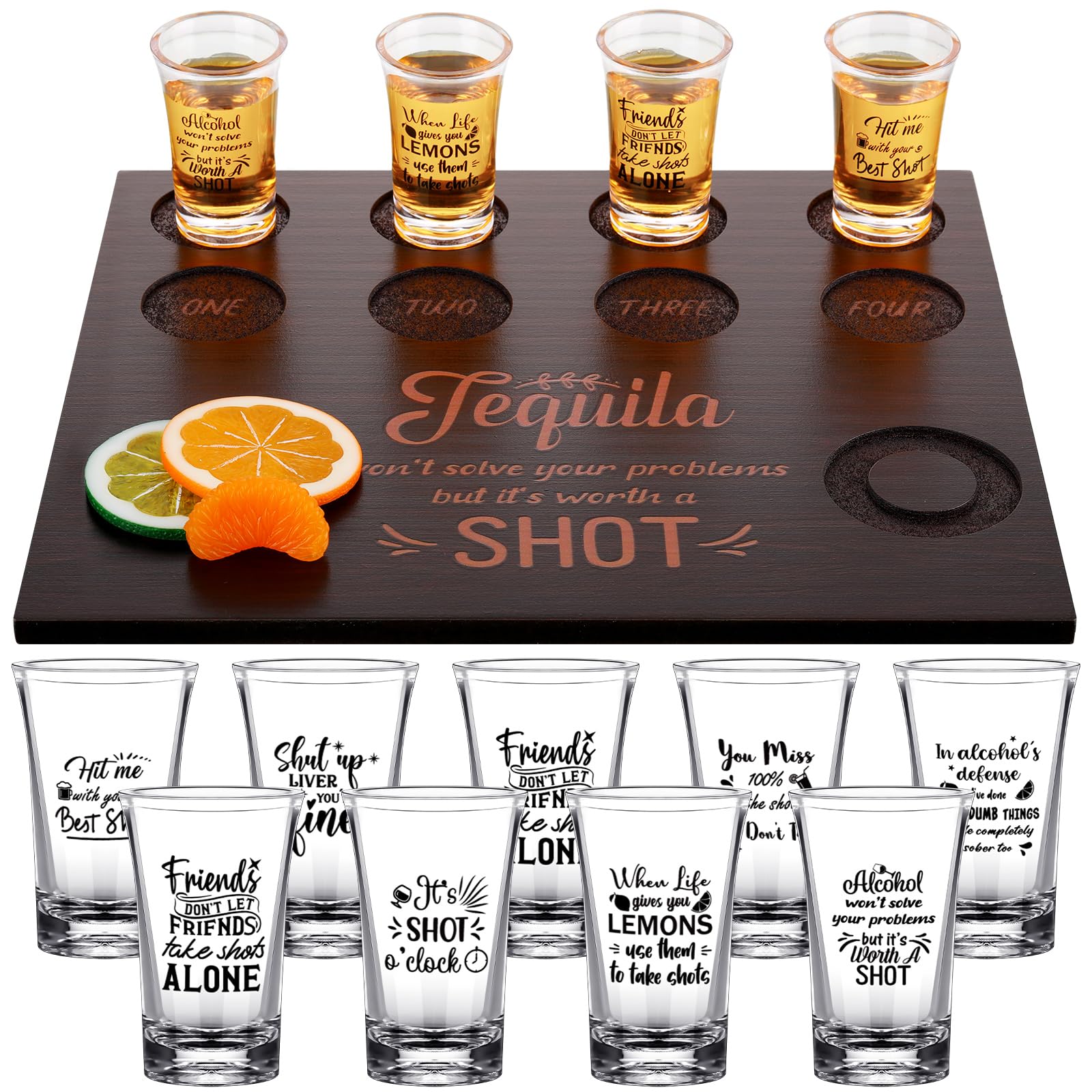 Photo 1 of Suclain Shot Glasses Set with 16 Pcs 1oz/30 ml Clear Plastic Glasses Whiskey Tequila Glass Cups Shot Glass Tray Holder Organizer for Liqueurs Party Club Home Bar Drinking