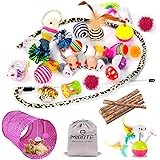 Mibote 30 Pcs Cat Toys Kitten Toys Assorted, Cat Tunnel Catnip Fish Feather Teaser Wand Fish Fluffy Mouse Mice Balls and Bell