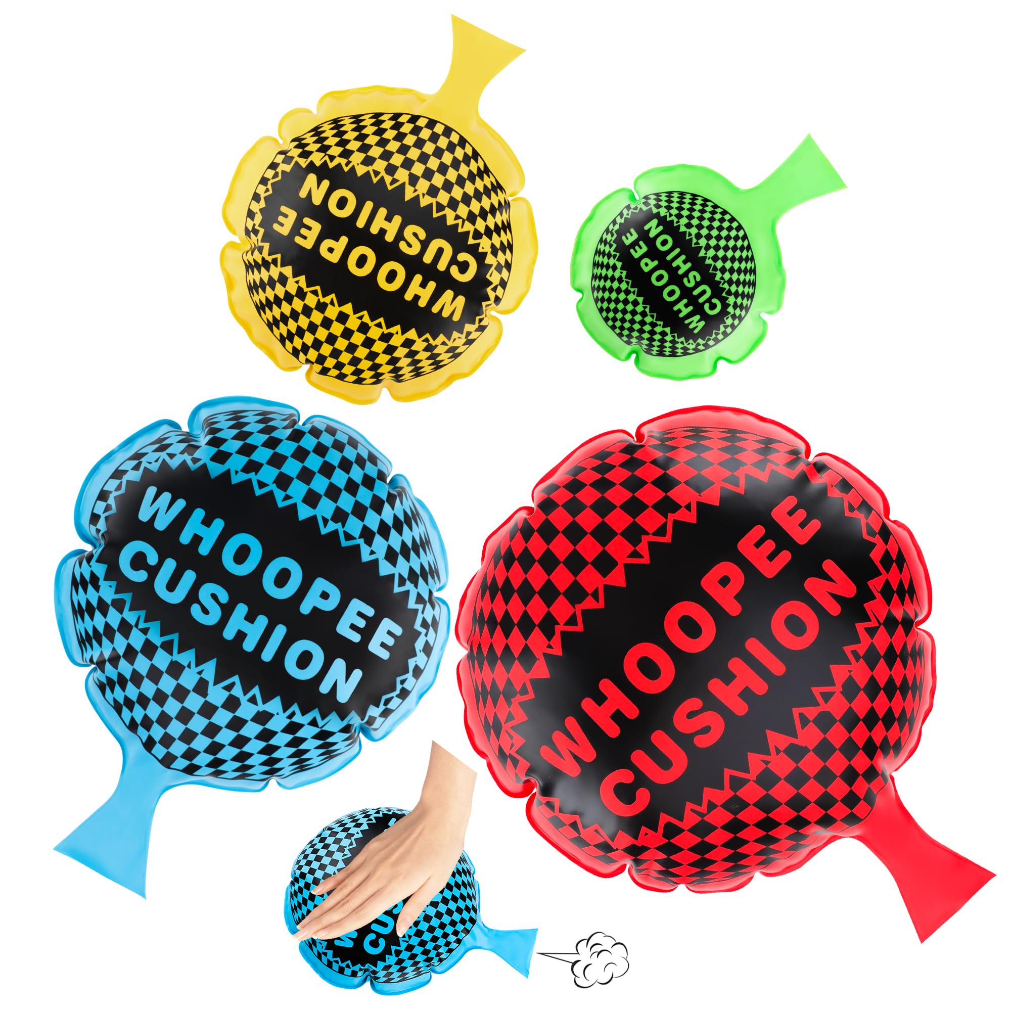 4Pcs Whoopie Cushions, 4 Different Sizes Woopie Cushions, Classic Whoopee Cushion Goodie Bag Stuffers, Woopy Cushion Fart Bag for Boys and Girls, Party Favors and Prank Gag White Elephant Gifts