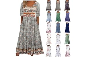 TWRWX Boho Dresses for Women Casual Spring Summer Dresses Floral Dresses with Pockets Plus Size Tshirts Dresses