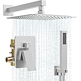 Kurpot Shower System, 10'' High Pressure Brushed Nickel Shower Head with Handheld Spray Combo, Included 59'' Shower Hose, Shower Trim Kit and 2-IN-1 Diverter, Bathroom Shower Faucet Set with Valve