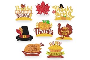 LEVVCIRKI Thanksgiving Centerpiece Table Decorations Autumn Harvest Pumpkin Party Supplies Give Thanks Thankful Grateful Blessed Talk Turkey to Me Gobble Til You Wobble Sign for Fall Party Table Decorations