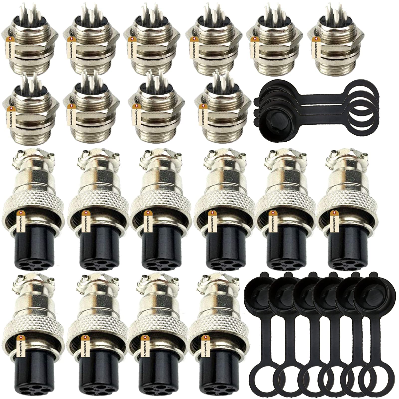 Aviation Connector GX12 5 Pin, Lsgoodcare 10Pairs GX12-5P 12MM Thread Male Female Wire Panel Metal Connector Plug 5A Circular Aviation Chassis Mount Socket with 10Pcs Aviation Caps