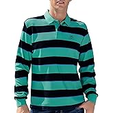 AbbyHold Men's Long Sleeve Striped Polo Shirt Pique Casual Golf Shirts Cotton Slim Fit Color Block