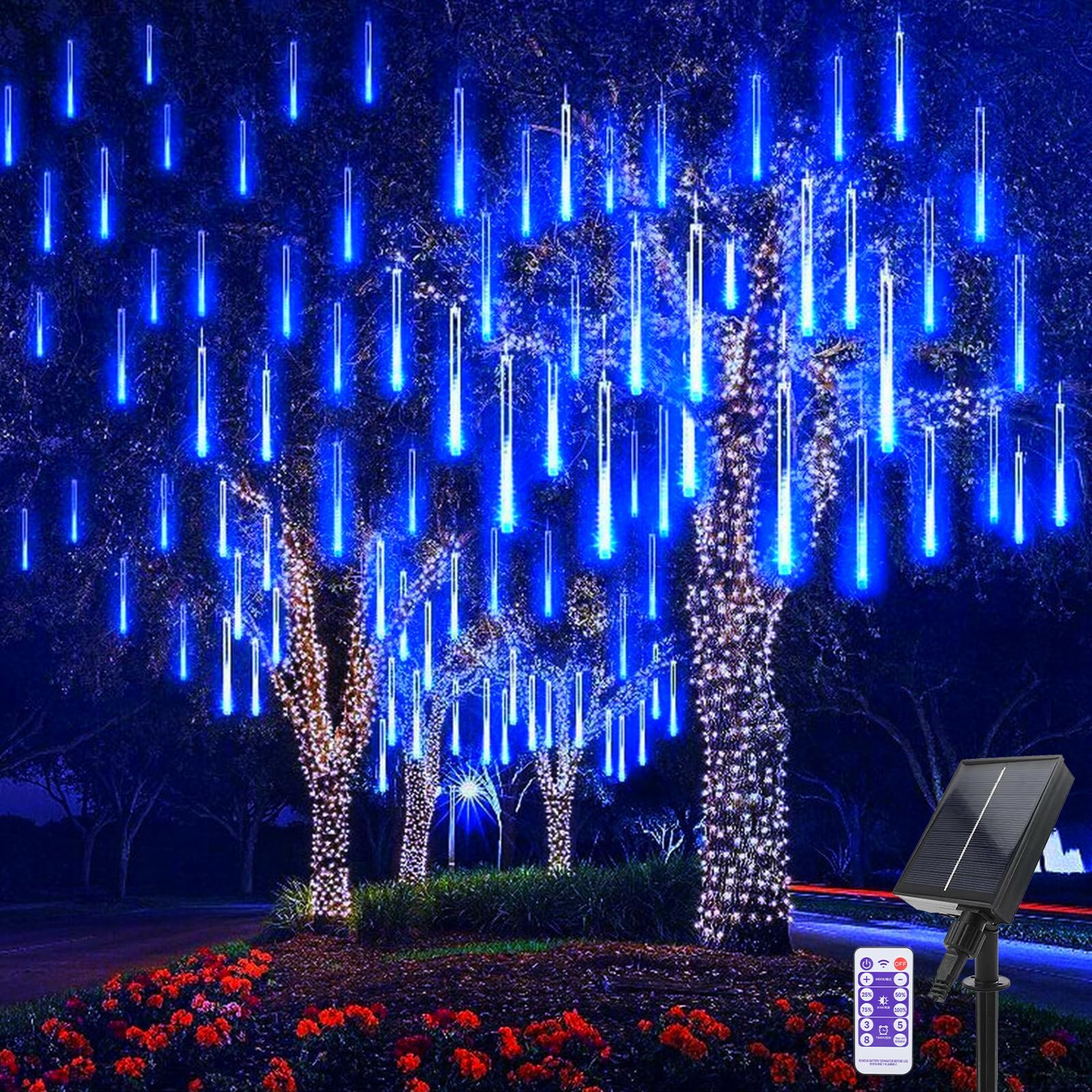 Micacorn Solar Meteor Shower Lights, 10 Tube 240 LEDs With Remote Cascading Falling Rain Waterproof String Light for Party Wedding Tree Christmas Decorations
