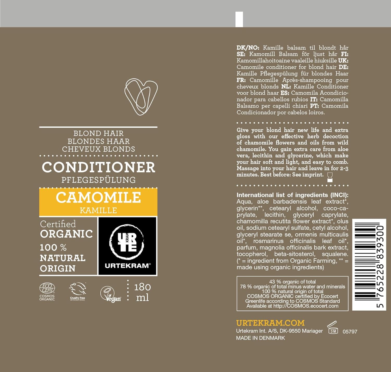 Urtekram Conditioner - Camomile - For Blond Hair - 180 ml,Vegan, Organic, Blond Hair, Natural Origin, 180 ml (Pack of 1) - Image 4