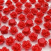 Tingoons 250 PCS Candy Color Rose Flower Beads Acrylic Flat Back Loose Spacer Beads Pastel Colorful Embellishments with Hole for Jewelry Making Necklace Bracelets Earring Crafts(Red)