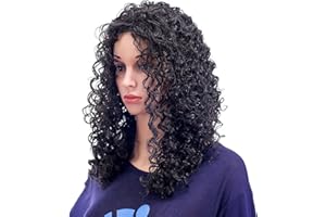 SWACC 20-Inch Long Big Bouffant Curly Wigs for Women Synthetic Heat Resistant Fiber Hair Pieces with Wig Cap (Black)