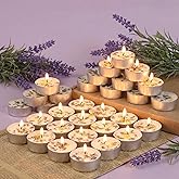 Lavender Scented Tealight Candles 16 Pack - 4-Hour Palm Wax White Tea Lights, Plant Dried Flower Scented Tea Candle (Paraffin-Free), Votive Candles for Home/Yoga/Bath/Meditation