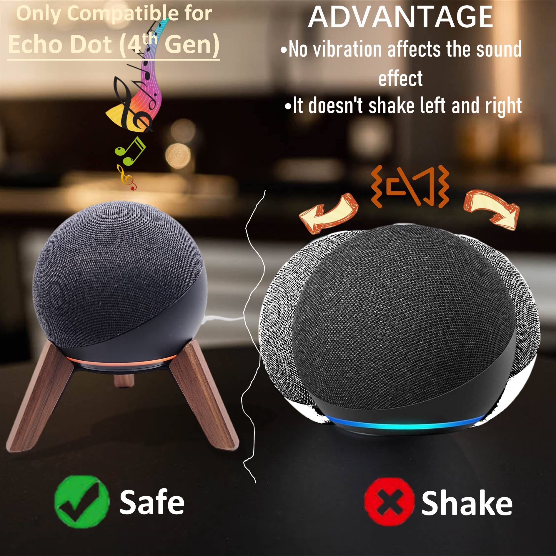 Real Wood Stand for Echo Dots(4th Gen)(5th Gen),Tripod Accessories Protect Speaker for Better Sound,Secure Stable Wooden Mount Holder for Echo Dot (Newest Model) 2024,(Walnut)