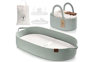 J&JOO Baby Changing Basket Includes Diaper Caddy - Breathable & Waterproof Dual-Cover, Portable, Changing Pad for Dresser & Changing Table, Gift for Baby Shower, Cotton Rope Basket for Baby