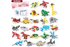 Iabedi Valentines Day Gifts for Kids Classroom & Party,Gift Exchange Gifts,24PCS Animal Building Blocks and Valentines Cards,Toys for 3+ Years Old Boys,Christmas & Birthday Gifts for Kids