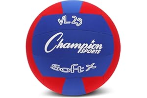 Champion Sports Fabric Volleyball with No-Sting Cover, Indoor - Soft Volleyballs for Beginners - Red/Blue