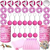 Suncalla 125 Pcs Pink Volleyball Party Favors for Women Volleyball Valentines Gifts Bulk Goodie Bags with 3D Stress Keychains Scrunchies Wristbands Mirror Sticker Sports Supplies for Team Group Player