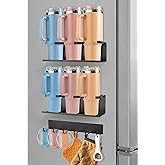 RedCall Magnetic Cup Holder for Stanley,20/30/40oz Tumbler Organizer for Refrigerator,Powerful magnet Water Bottle Holder with Tumbler Lid Organizer,Space-Saving Storage Rack for Kitchen/Fridge