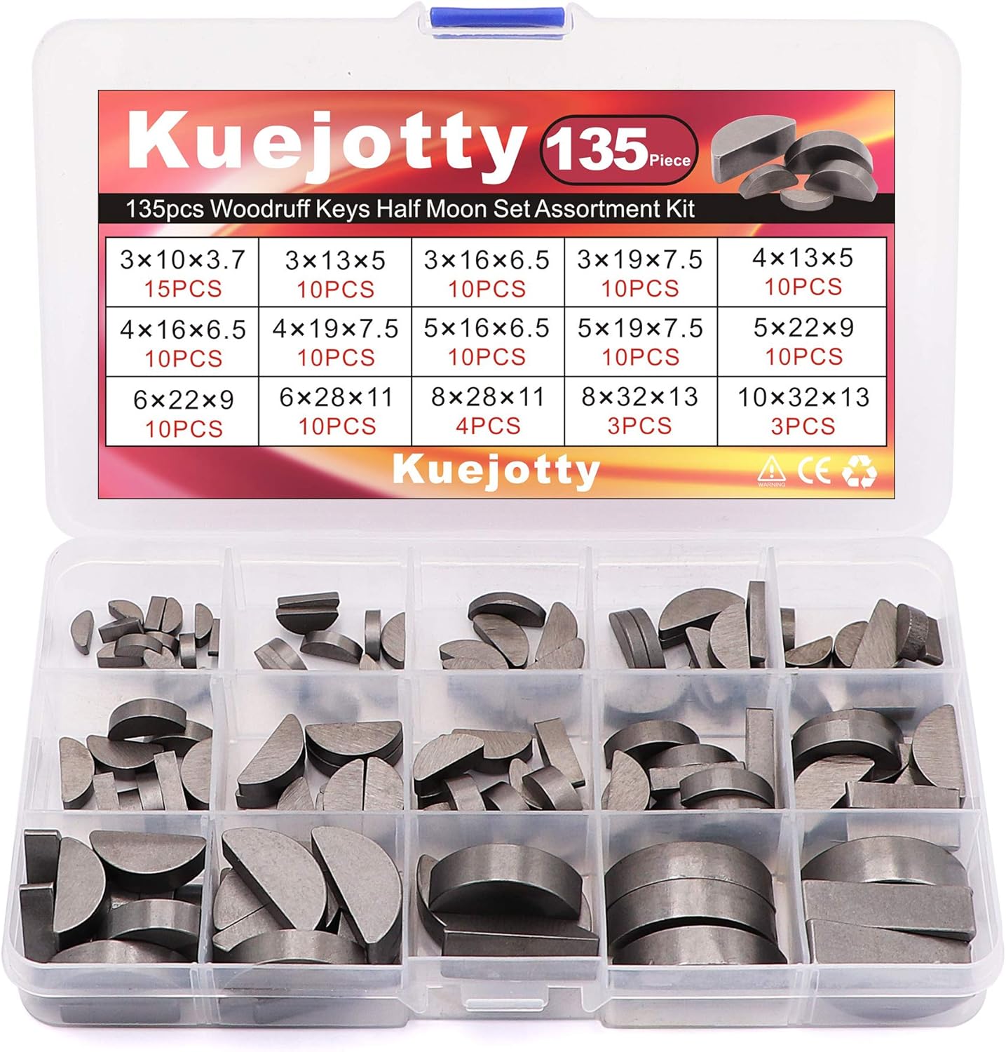 Kuejotty 135pcs Woodruff Keys Half Moon Set Semicircle Bond Key
