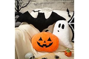 Huwena 3 Pcs Halloween Pillow Happy Halloween Decor Pumpkin Ghost Bat Shaped Throw Pillow Crystal Velvet Wool Decorative Cushion Pillowcase for Couch Sofa Bed Decoration(Orange)