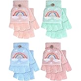 Fourluoo 4 Pairs Kids Fingerless Gloves Winter Mittens Convertible Flip Gloves Half Finger for Toddler Girls Boys 3-8 Years