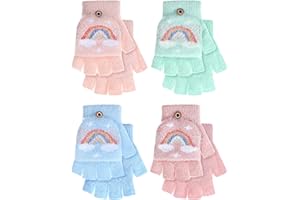 Fourluoo 4 Pairs Kids Fingerless Gloves Winter Mittens Convertible Flip Gloves Half Finger for Toddler Girls Boys 3-8 Years