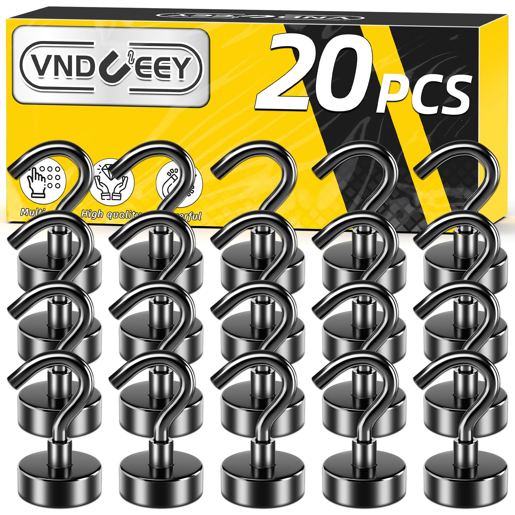 Photo 1 of VNDUEEY 20 Pack Black Magnetic Hooks, 25Lbs Strong Magnet Hooks for Hanging, Metal Magnet Hooks Heavy Duty, Magnetic Hook for Home, Office, Classroom and Cruise Cabins