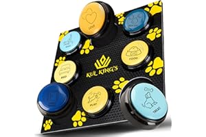 KUL KING'S Non-Slip Dog Buttons for Communication - 8 Recordable, Programmable Talking Buttons with Batteries, Waterproof & Non-Slip Mat, Stickers, Manual - Sound Buttons for Pet Communication
