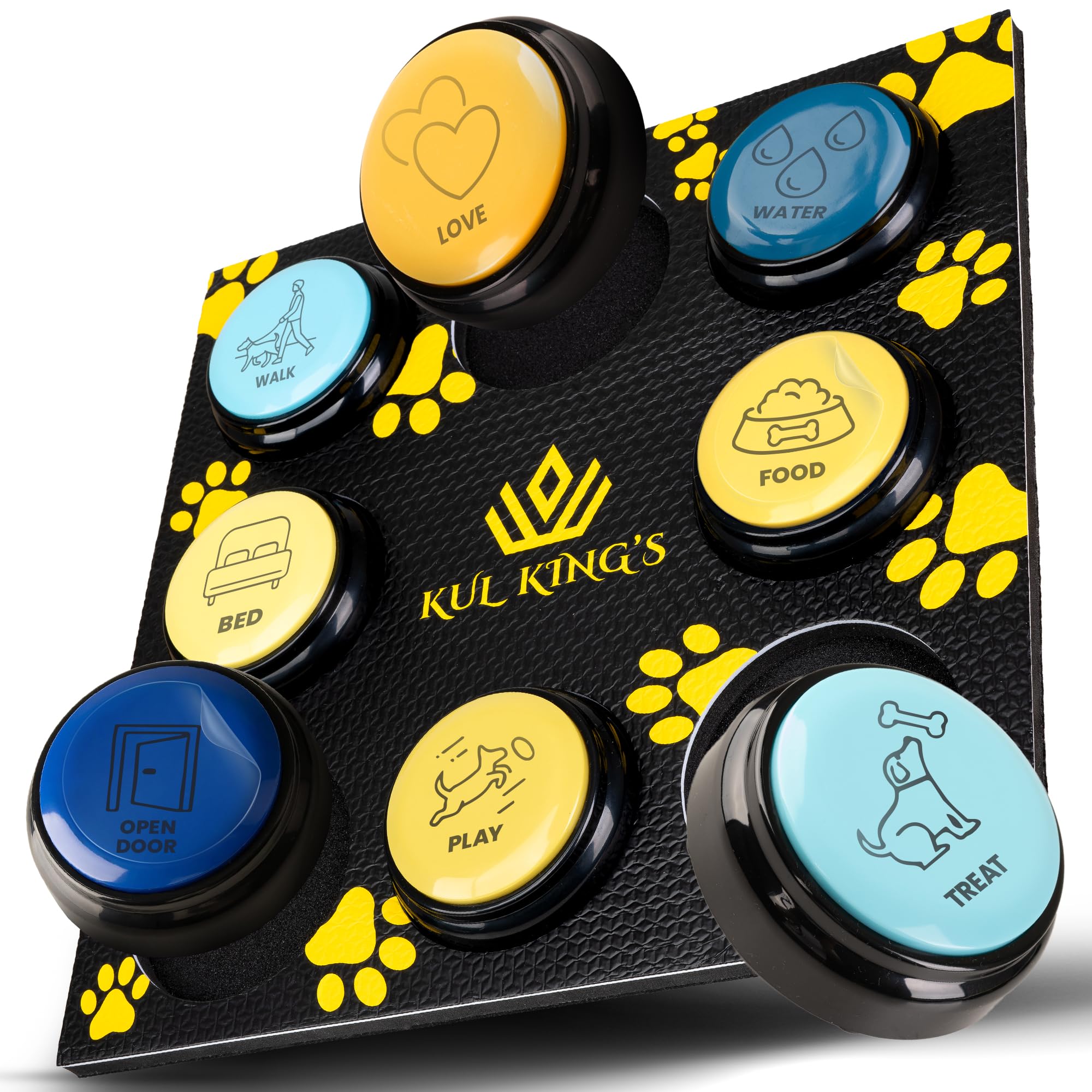 Photo 1 of KUL KING'S Waterproof & Non-Slip Dog Command Buttons with Mat - 8 Recordable, Programmable Talking Buttons with Batteries, Stickers, Training Guide - Sound Buttons for Pet Communication
