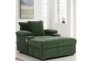 HZANHY 58.3" Oversized Chaise Lounge Indoor for Living Room, Comfy Deep Seat Sleeper Reclining Chair with Thickened Cushions Widened Armrests for Bedroom, Lounge Chair with Ottoman Dark Green