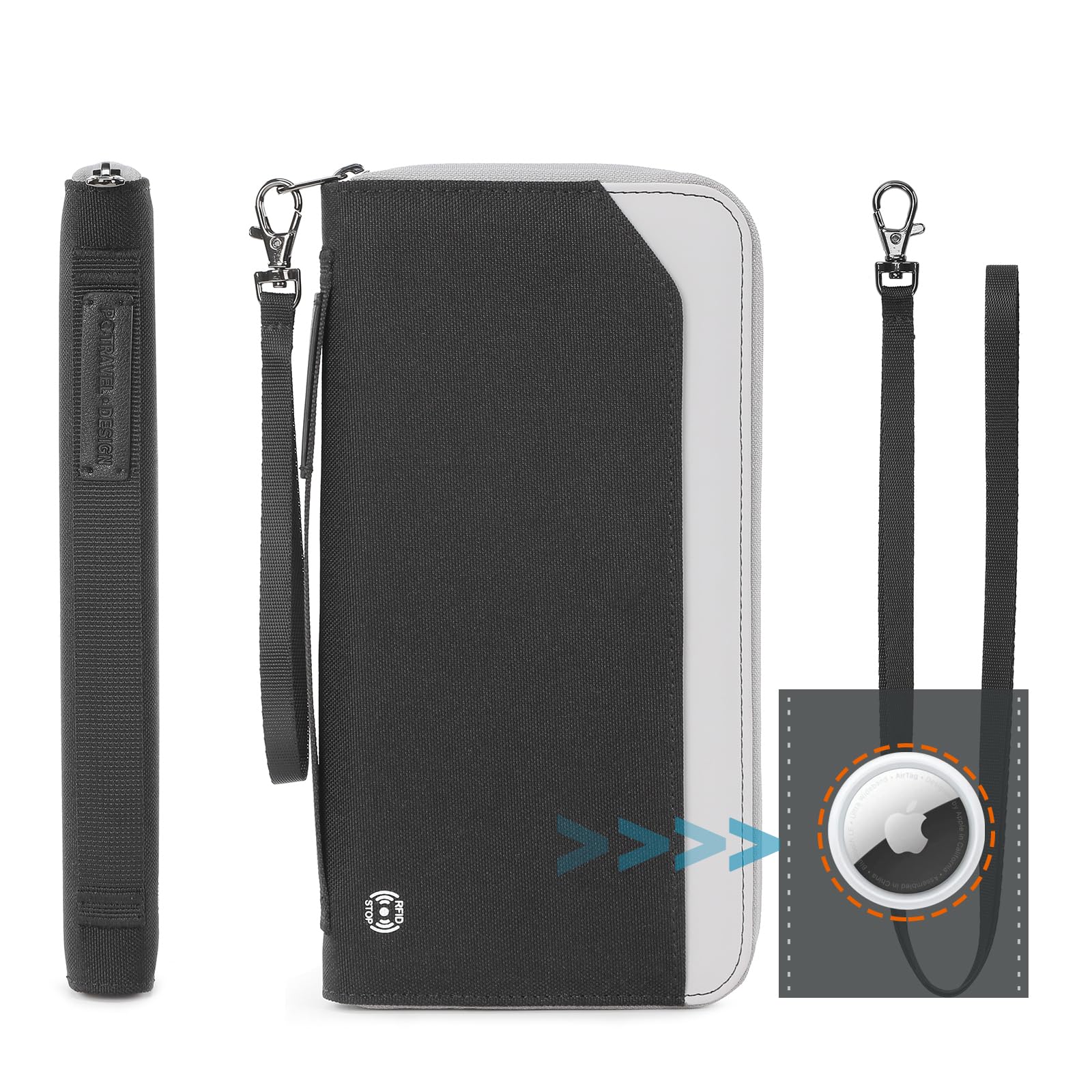 Travel Passport Holder for Family - RFID Large Travel Passport Wallet with Airtag & Card Holder Women Men, Lightweight Passport Cover Case Book Travel Document Organizer with Zipper Pocket,Black
