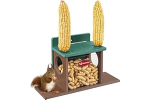 Kingsyard Squirrel Feeder Box for Outside, Recycled Plastic Squirrel Feeder Box with Corn Cob Holders, Easy to Refill & Clean, Weather-Proof Roof (Green)