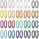 Inbagi 20 Pairs Colored Beaded Hoop Earrings for Women Bohemian Bead Dangle Earrings Mixed Color
