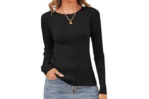 TALOVEE Womens Sweaters Pullover Long Sleeve Crewneck Shirts Ribbed Knit Sweater Slim Fitted Casual Jumper Tops