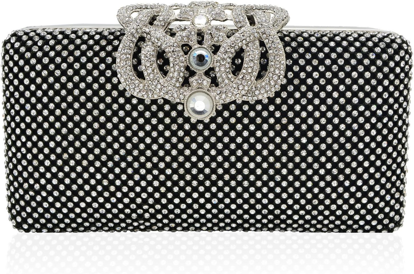 ILILAC Crown Clutch Purse and Peacock Rhinestone Box Evening Bag