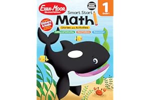 Evan-Moor Smart Start Math, Grade 1 Workbook, Stickers, Audio Read Alouds, Stories and Activities, Shapes and Patterns, Measu
