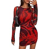 PRETTYGARDEN Women Long Sleeve Mini Dress Spring 2026 Tie Dye Print Bodycon Cocktail Party Club Outfits Homecoming Dresses