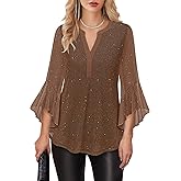 Lotusmile Women's 3/4 Sleeve Dressy Tops Elegant V Neck Blouse for Women Casual Work Evening Party