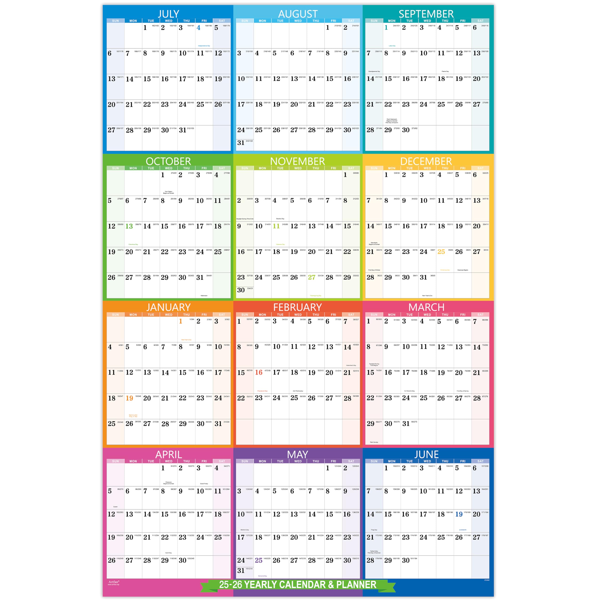 2025-2026 yearly wall calendar - wall calendar 2025-2026, july 2025 - june  2026, 34.8