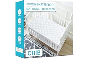Lunsing Waterproof Crib Mattress Protector, Soft Breathable Crib Size Mattress Pad Cover, 3-10 inches Deep Pocket, White